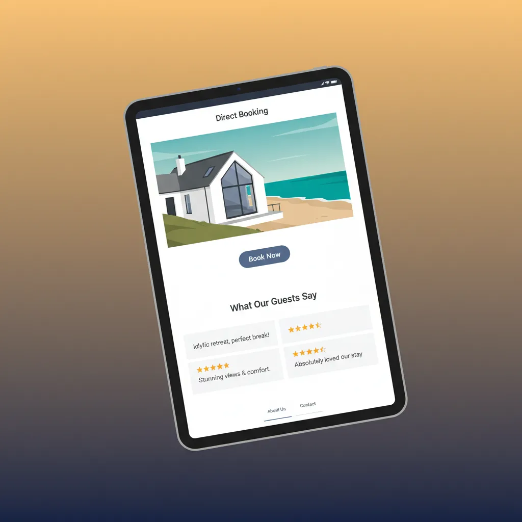 A direct booking website for a holiday cottage showing guest reviews with star ratings.