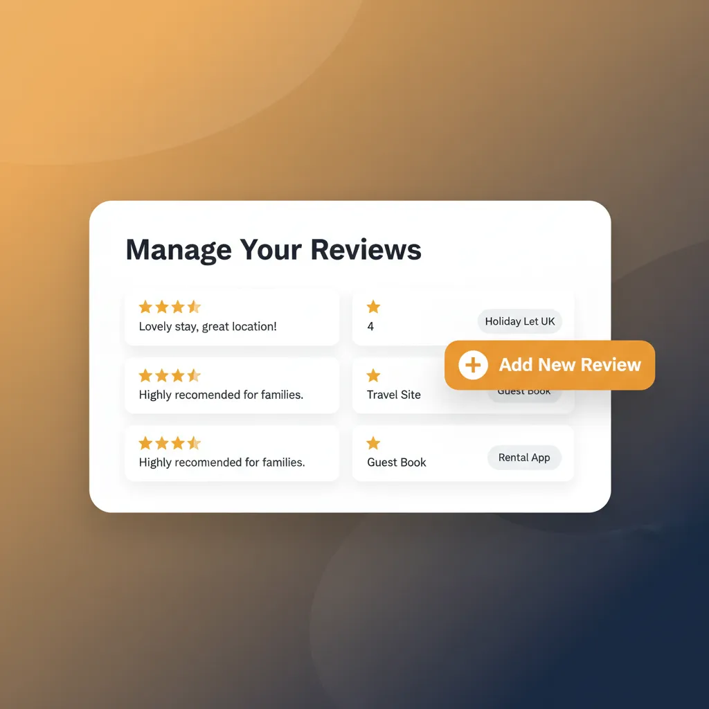 The HolsUK dashboard interface for adding and managing guest reviews.