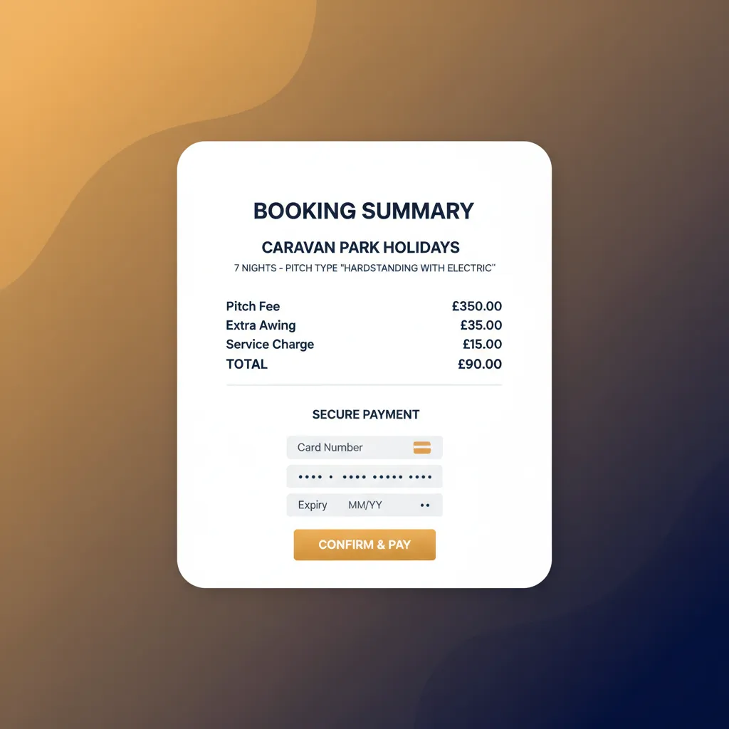Example of a secure, on-site Stripe checkout form on a caravan park website.