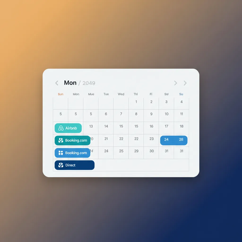 A mockup of the HolsUK channel manager calendar showing synchronised bookings from multiple channels.