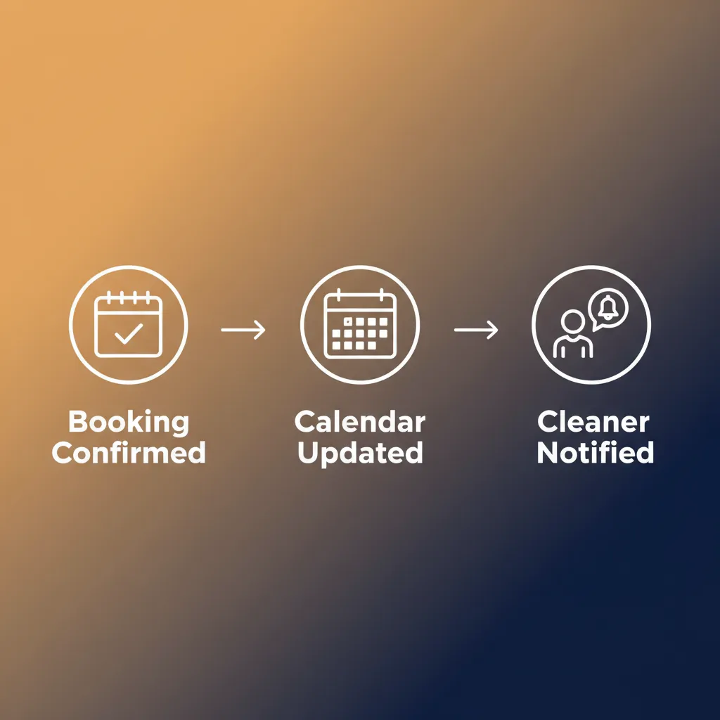 A diagram showing the automated workflow from booking confirmation to cleaner notification.