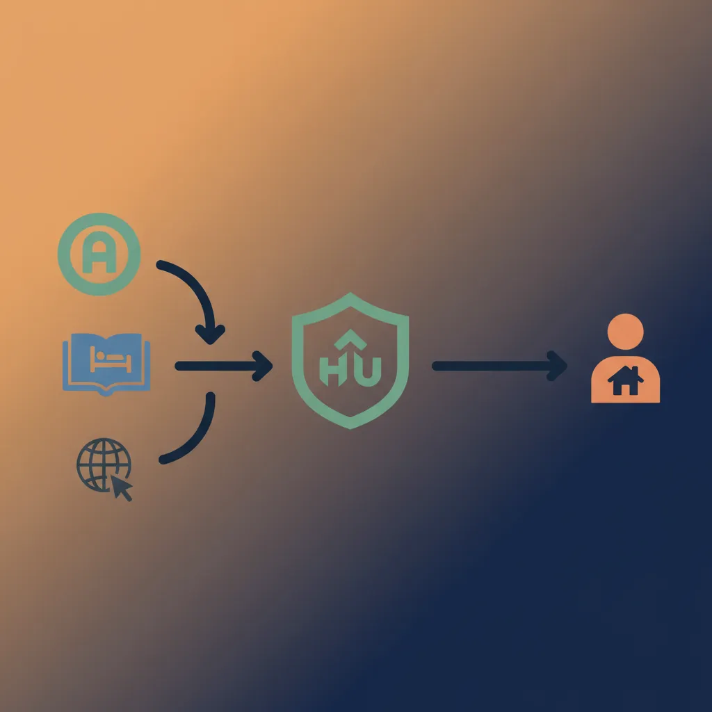 Diagram showing how HolsUK consolidates guest messages from multiple channels into a single platform.