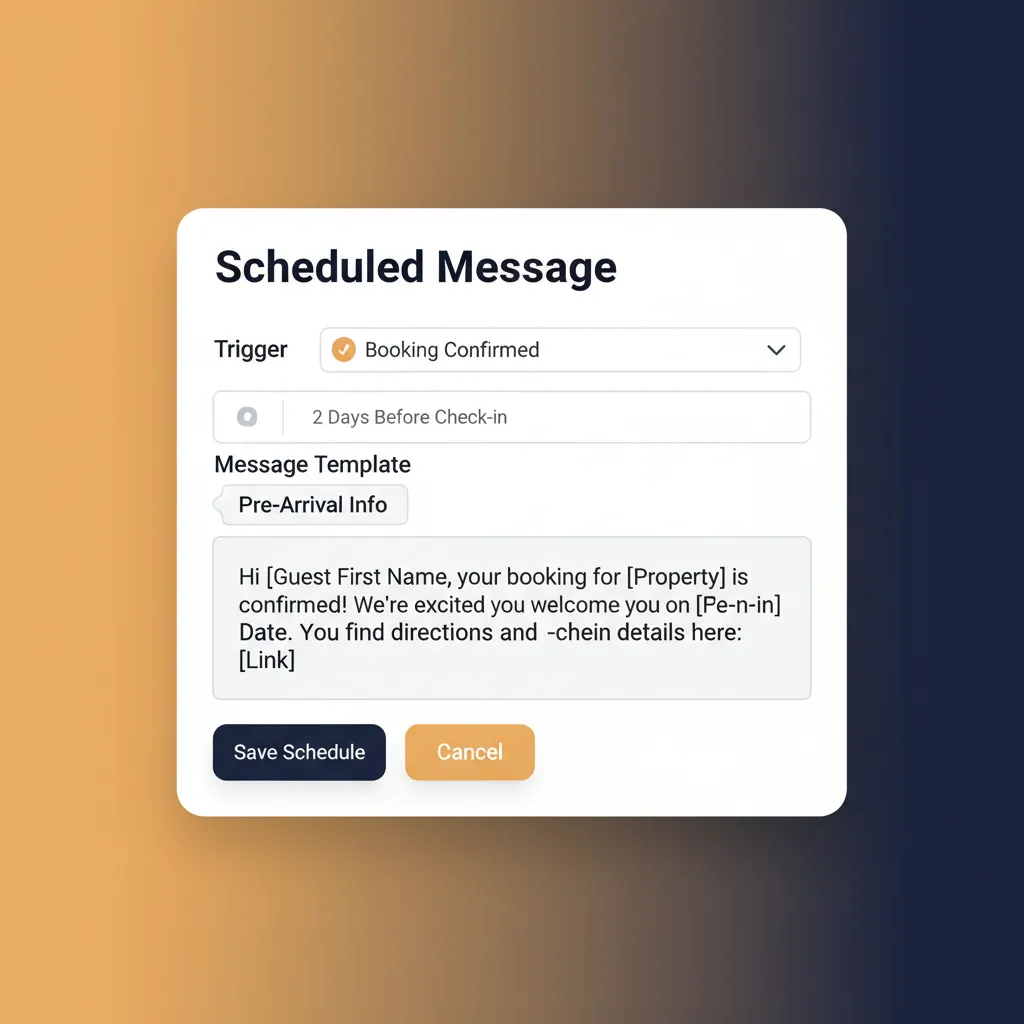 The HolsUK interface for scheduling an automated welcome message to holiday let guests.