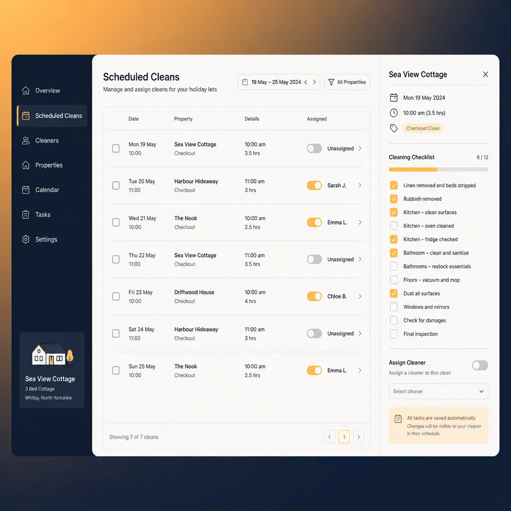 Cleaner scheduling UI with checklist and assignments