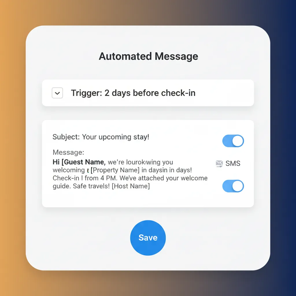 A mockup of the automated guest messaging feature in the HolsUK platform.