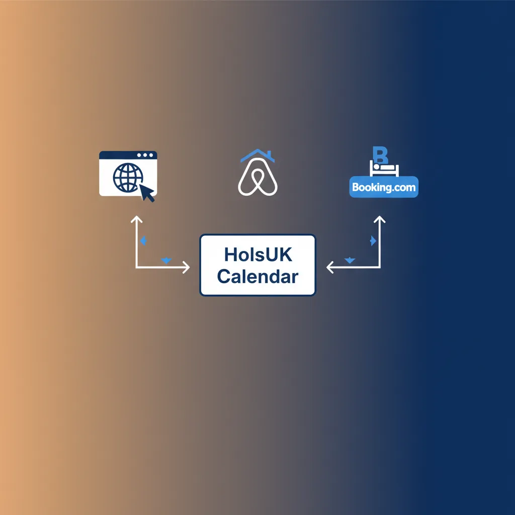 A diagram illustrating how the HolsUK channel manager syncs bookings across a website and OTAs.