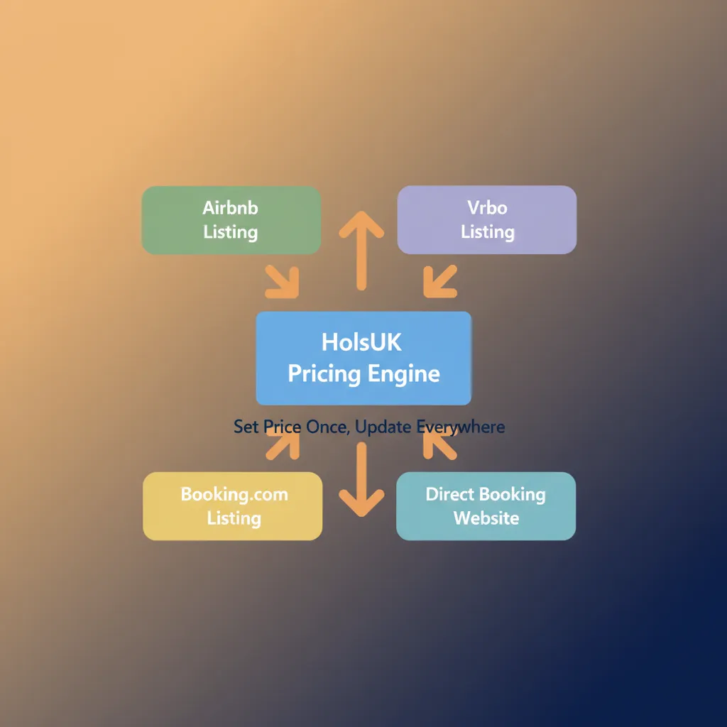 Diagram showing HolsUK as the central hub for updating prices on multiple channels.