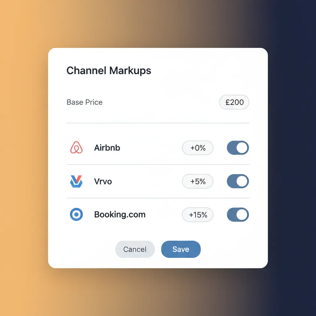 The channel markup feature in HolsUK, showing different price rules for different booking sites.