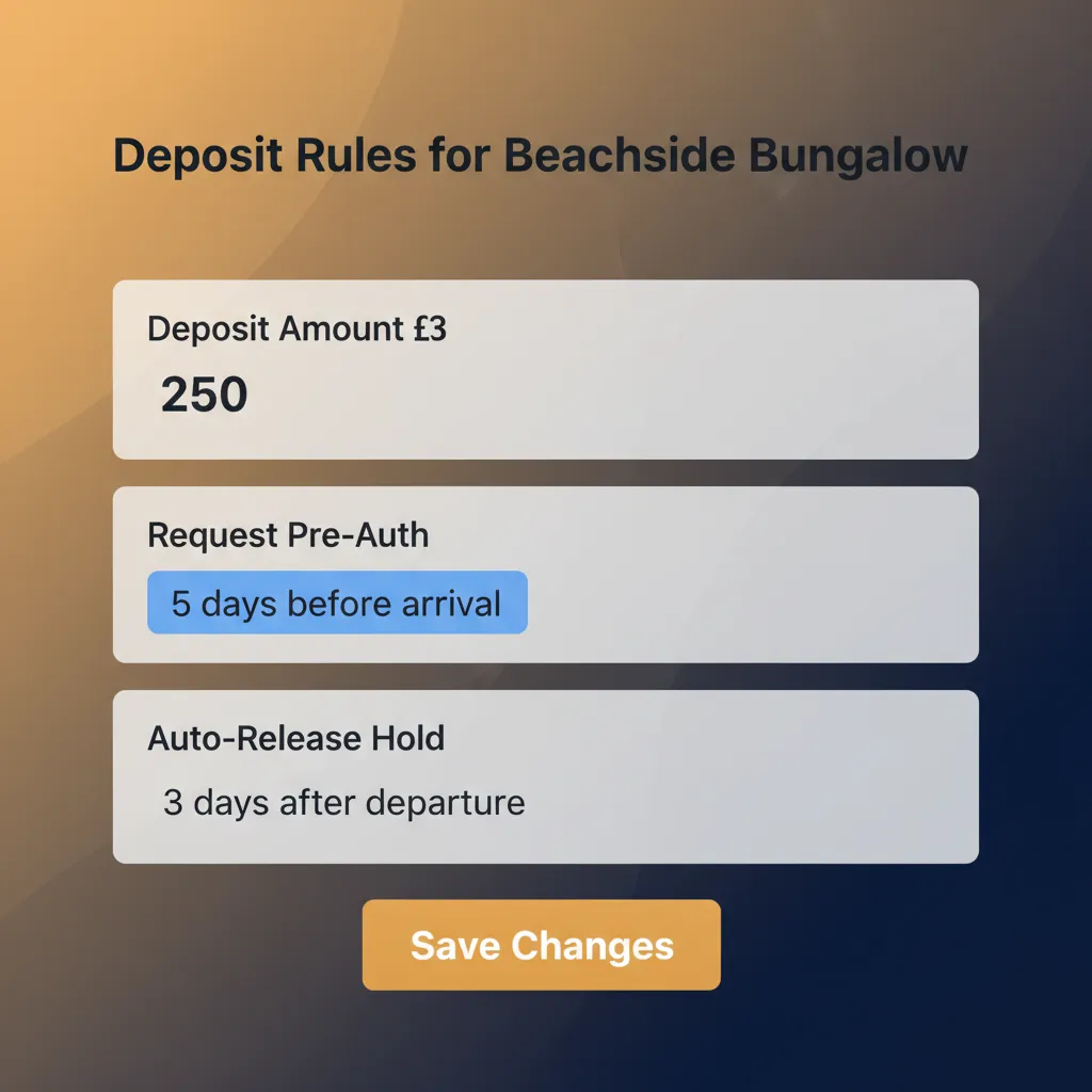 Setting up custom security deposit rules for a property in the HolsUK software.