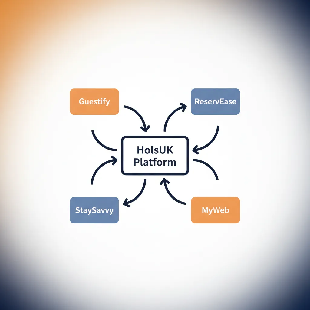 Diagram showing how HolsUK syncs bookings between Airbnb, Vrbo, and a direct website.