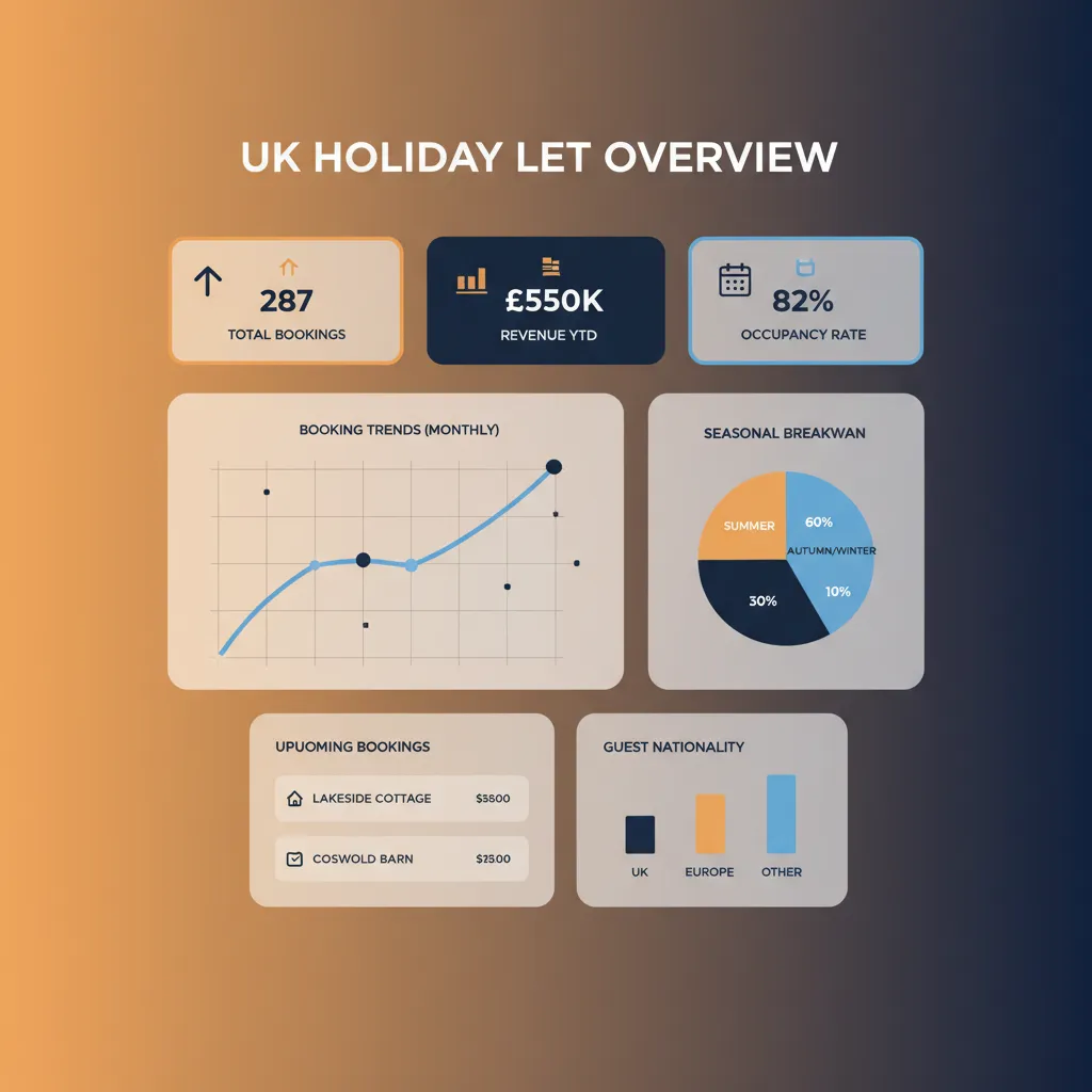 Reporting dashboard with charts and booking statistics.