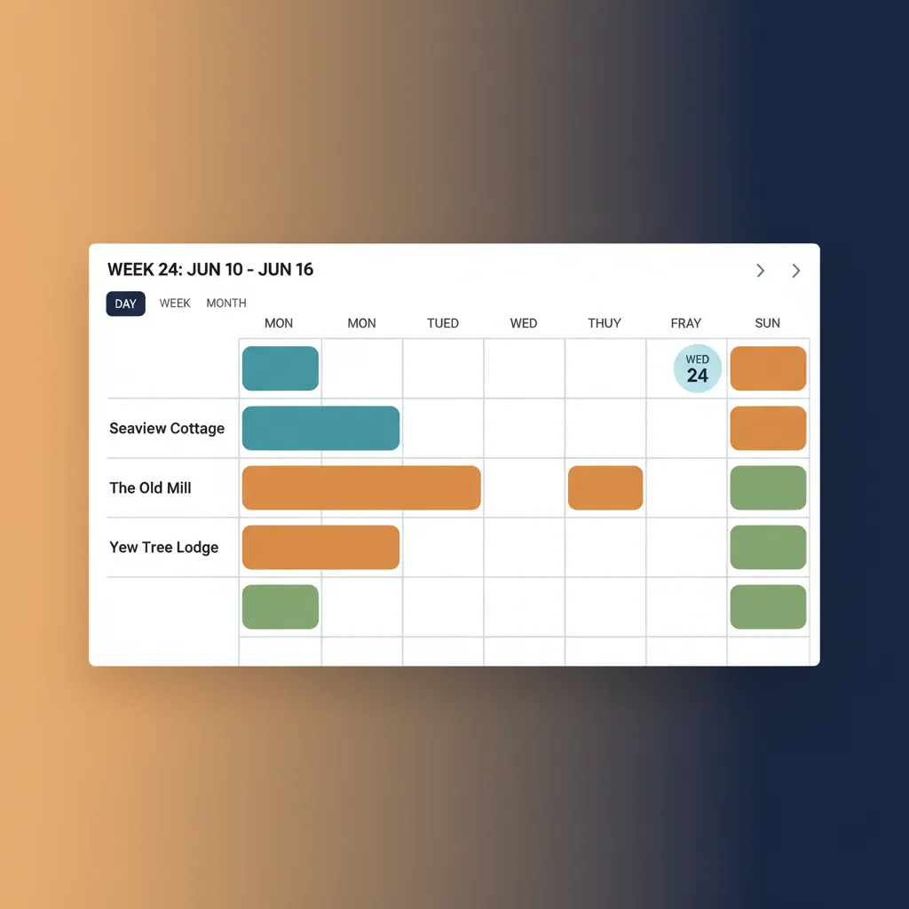 A screenshot of the HolsUK centralised calendar showing bookings for multiple properties.