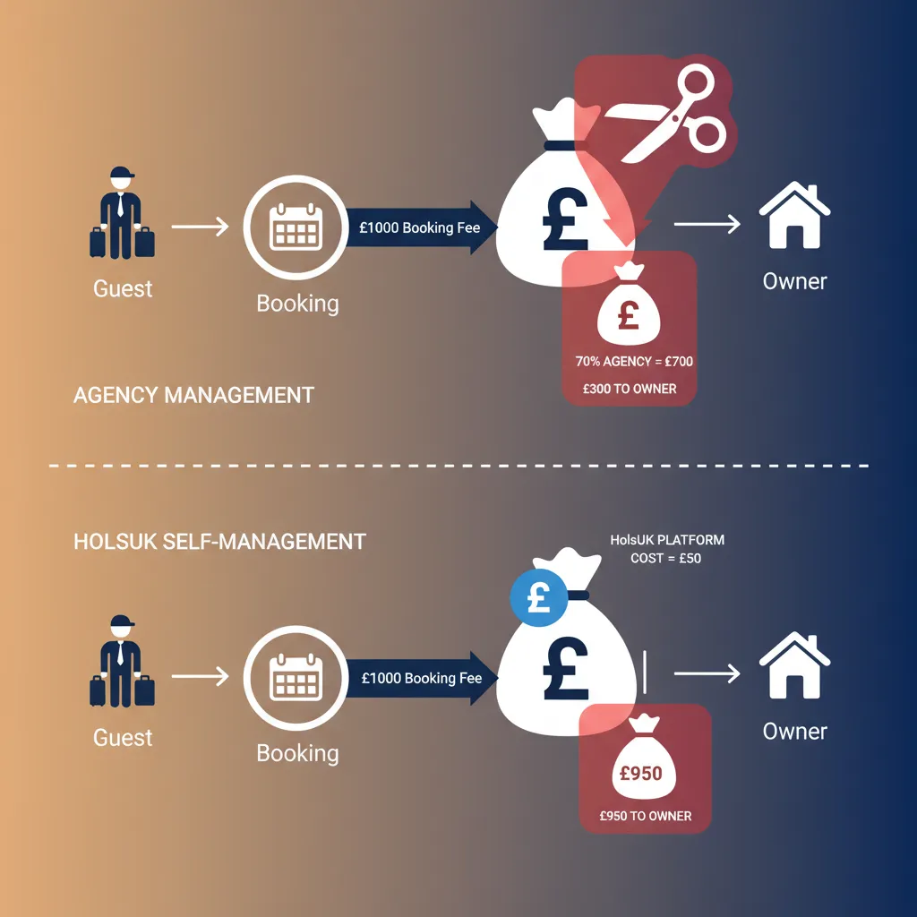 Diagram comparing the cost of an agency versus HolsUK's subscription model.