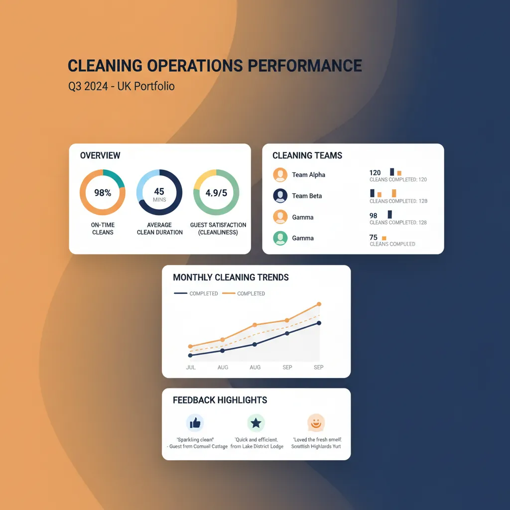 Report page with cleaning performance metrics for holiday lets