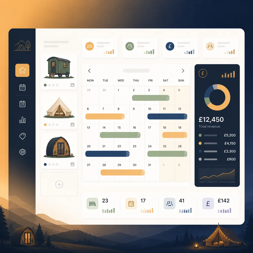 Dashboard overview with calendar, unit list and revenue summary