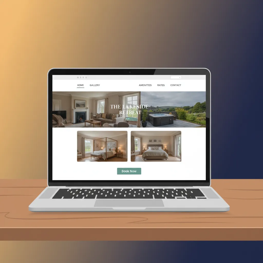 Laptop showing a direct booking website for a UK holiday cottage.