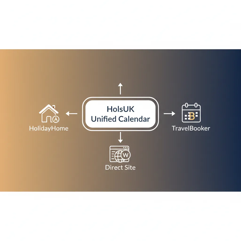 Diagram showing HolsUK unifying calendars from Airbnb and a direct website.