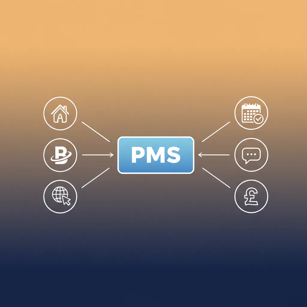 A diagram showing how HolsUK PMS centralises bookings from Airbnb and a direct website.