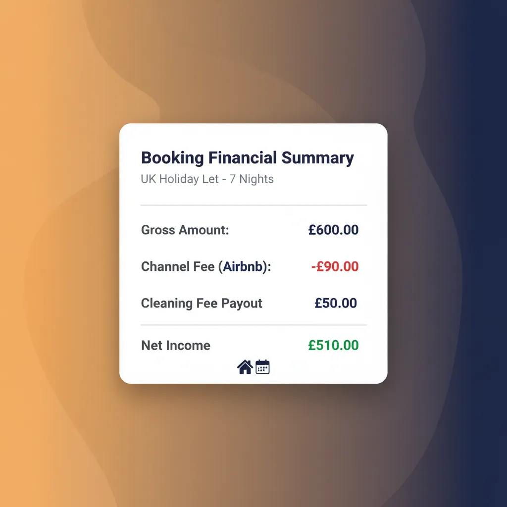 Screenshot of a booking's financial breakdown showing gross amount, fees, and net income.