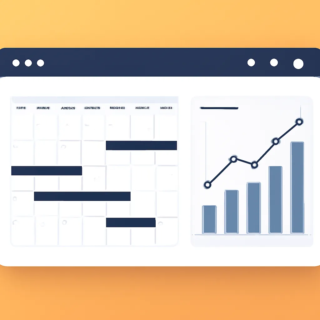 Dashboard UI with calendar and revenue chart for property management