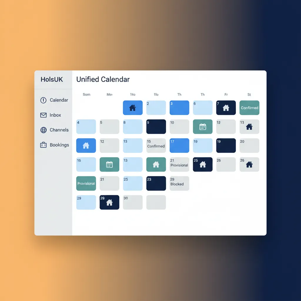 The HolsUK dashboard showing a unified calendar with bookings from multiple channels.