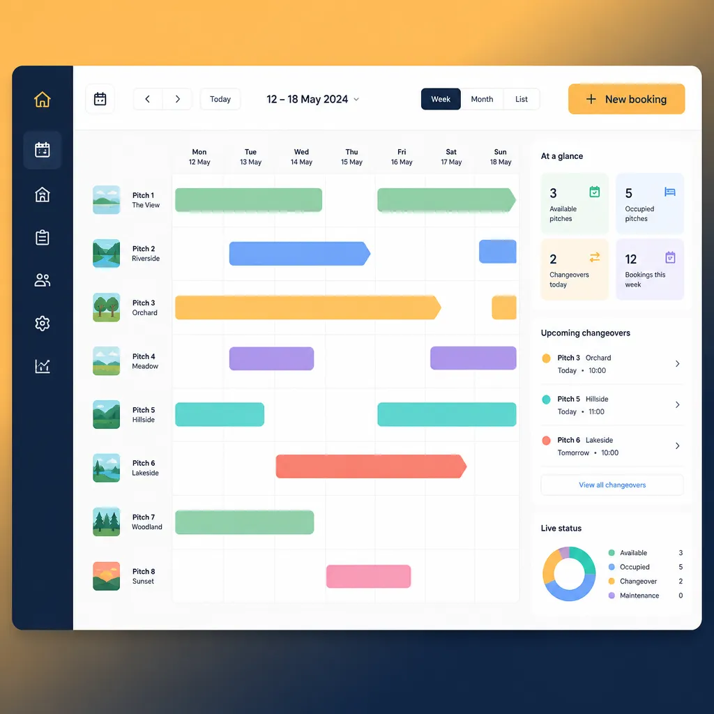 Dashboard showing calendar and pitch map with upcoming bookings