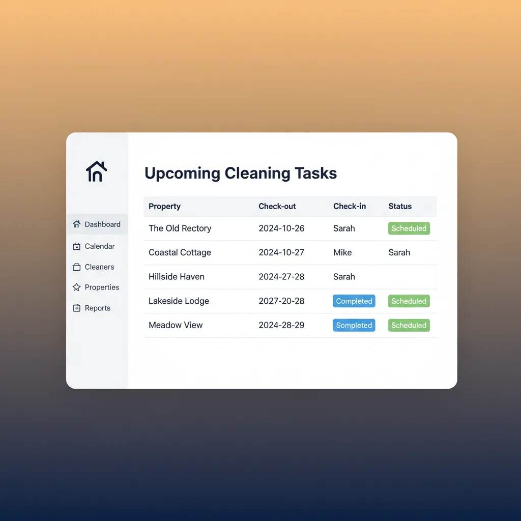 The HolsUK cleaner dashboard showing a schedule of upcoming changeovers for multiple properties.