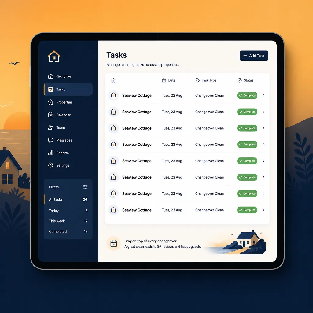 The cleaner management tool in HolsUK showing a schedule of cleaning tasks.