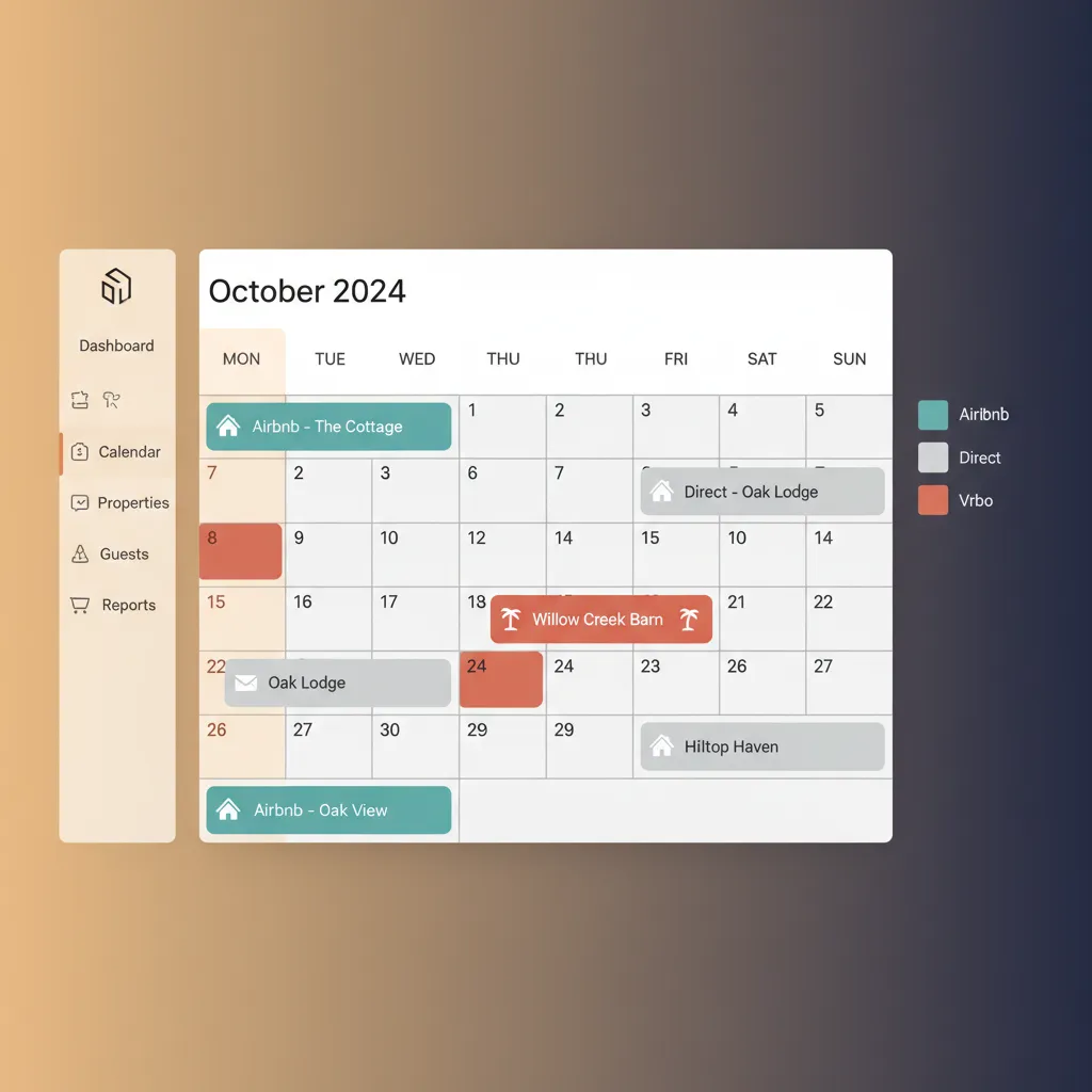 A unified calendar in HolsUK showing bookings from multiple channels, colour-coded for clarity.