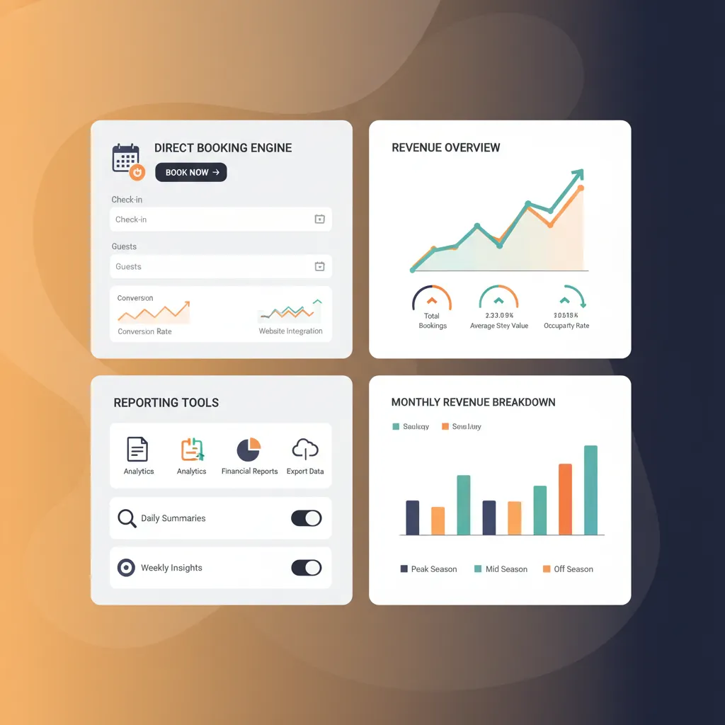Dashboard showing direct booking and revenue reporting features.