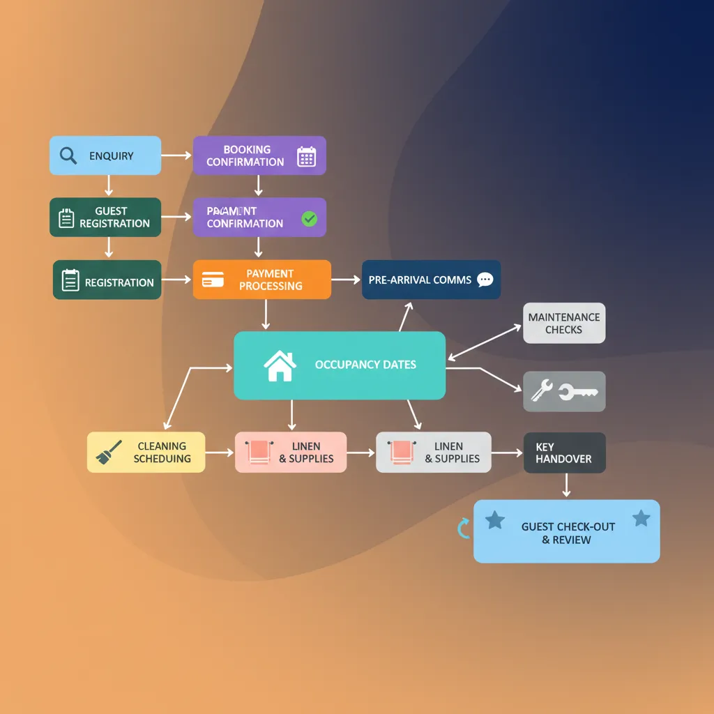 Workflow diagram illustrating holiday let management process.