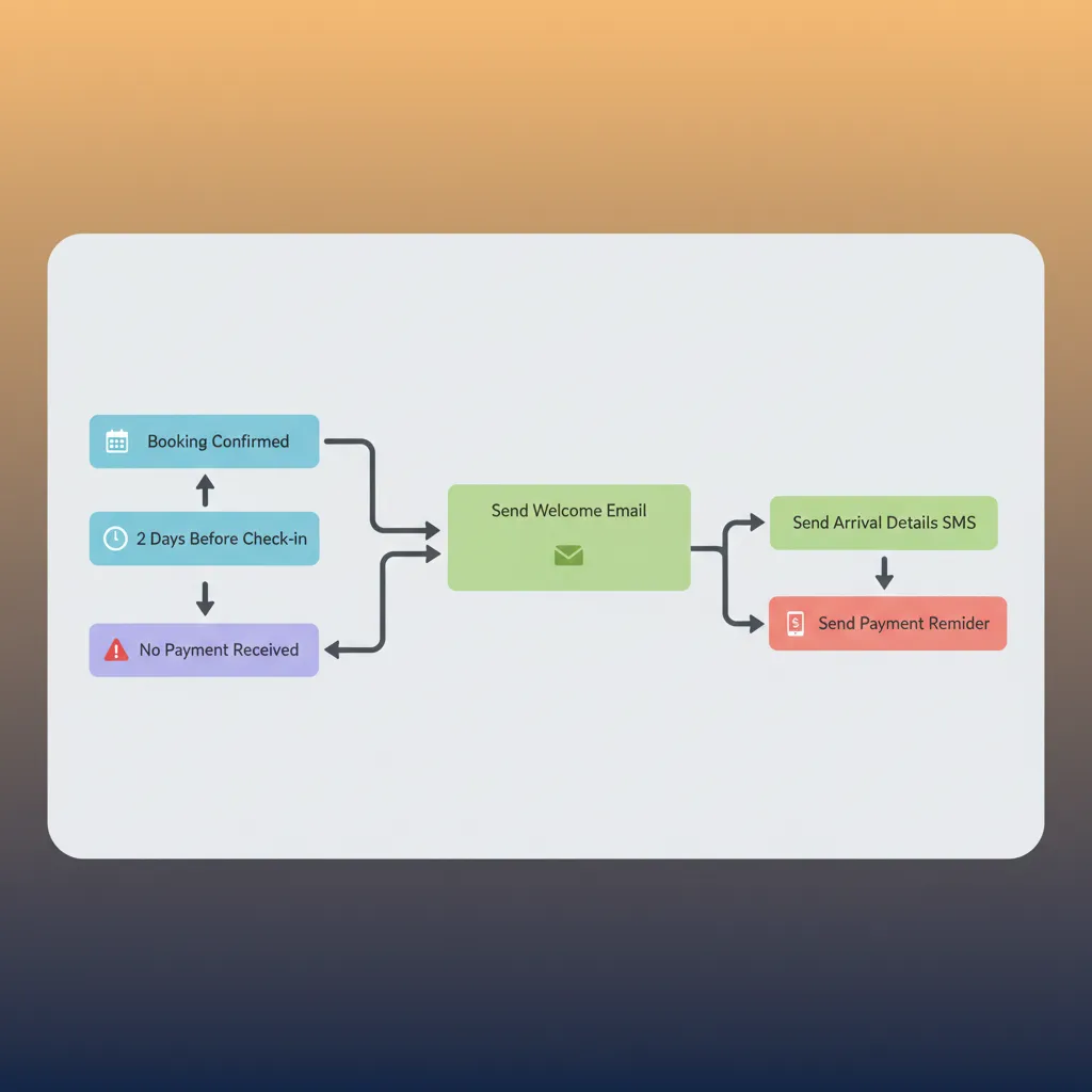 Workflow diagram of the automated guest messaging feature in HolsUK software.