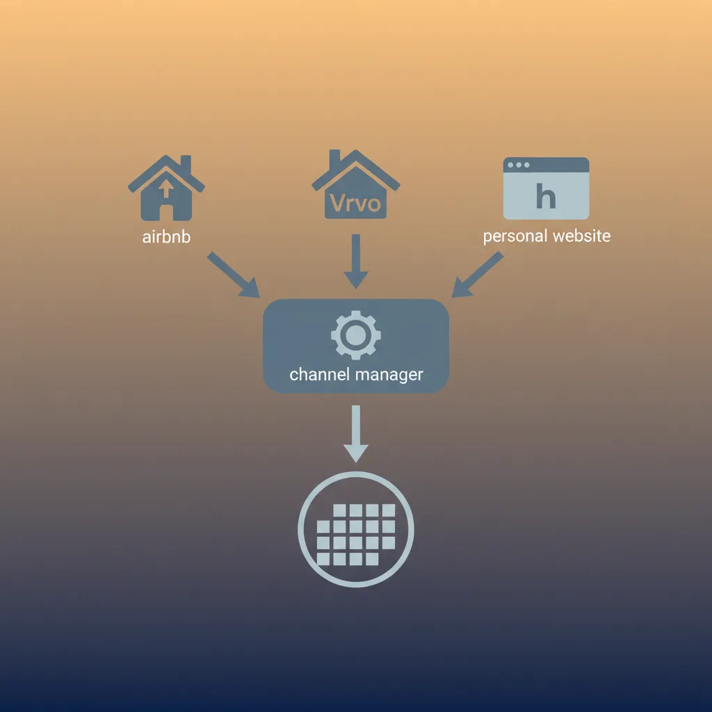 Diagram showing how a channel manager unifies bookings from multiple sources into one calendar.