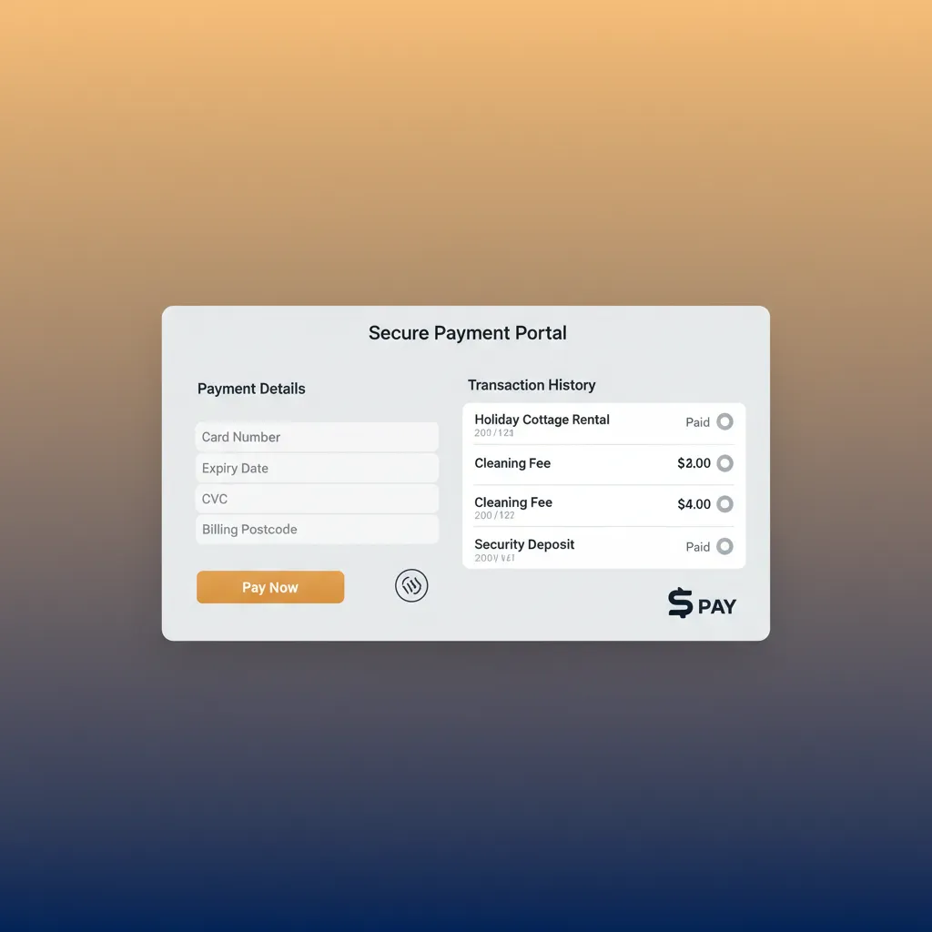 Payment interface with Stripe integration and transaction history.
