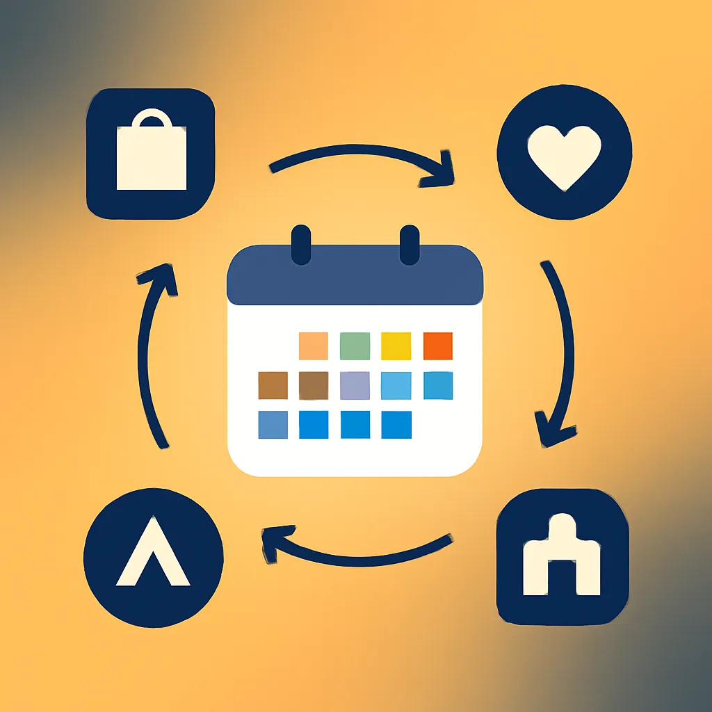 Diagram showing calendar synchronisation across booking platforms.