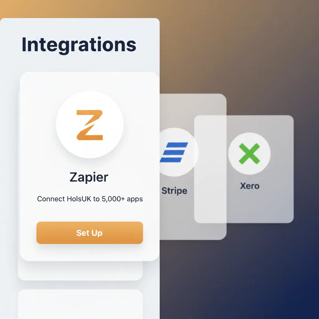 The integrations page within the HolsUK dashboard, showing the Zapier connection card.