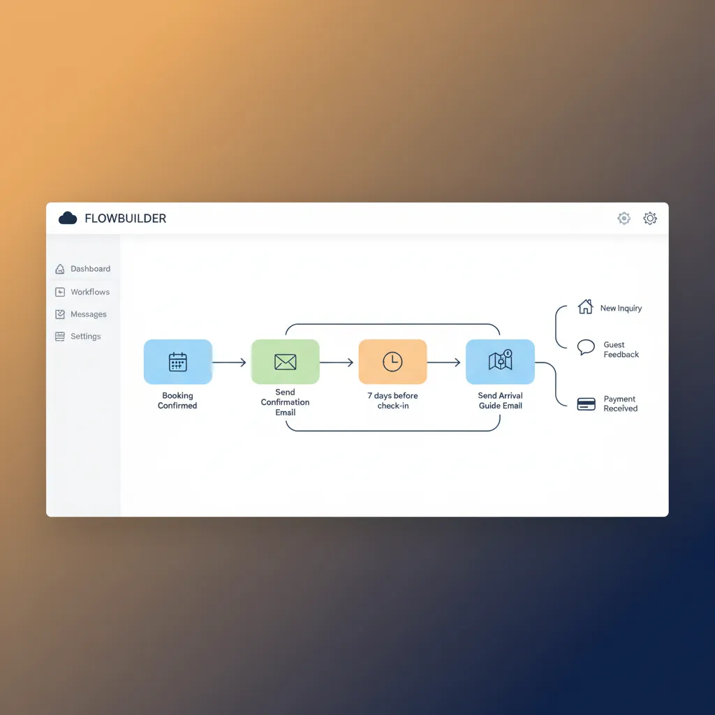 A workflow diagram for automating guest communication in property management software.