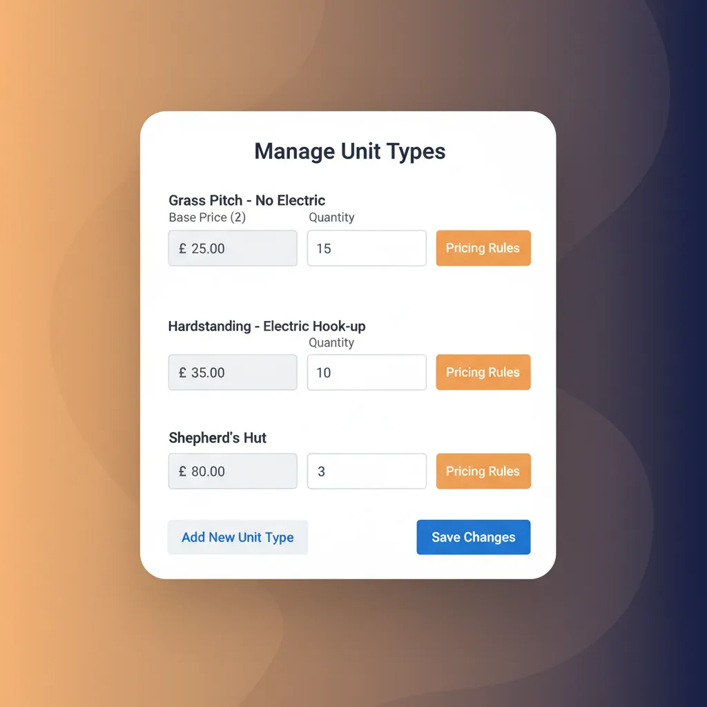 HolsUK interface for managing different pitch types and their pricing rules.