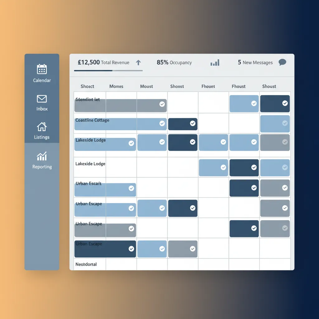 The HolsUK dashboard showing a central calendar with bookings from multiple channels.