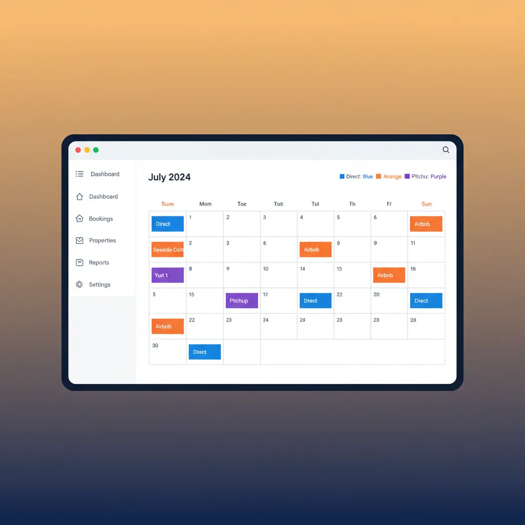 HolsUK central calendar view showing bookings from multiple channels and properties.