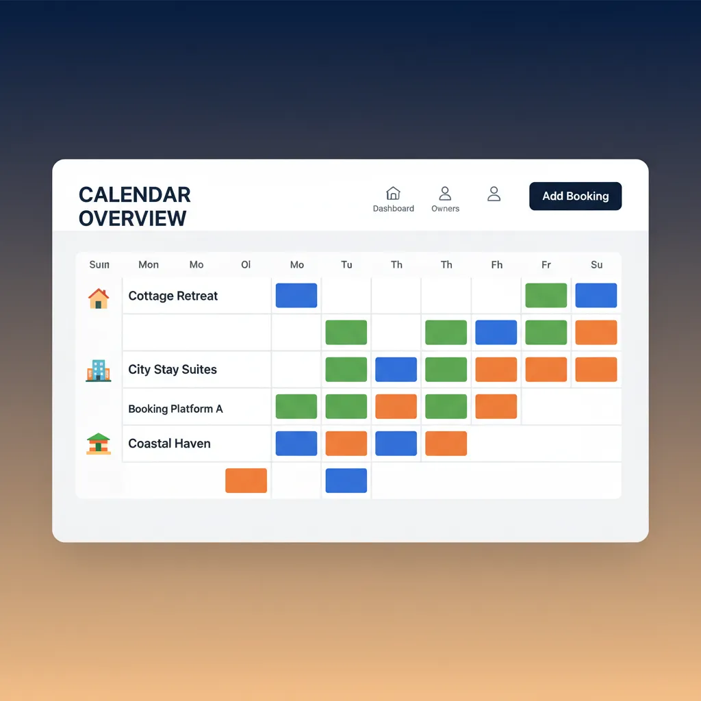 A mockup of the HolsUK unified calendar showing bookings from different channels.