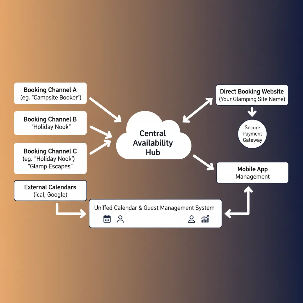 Workflow diagram of booking and calendar integration for glamping