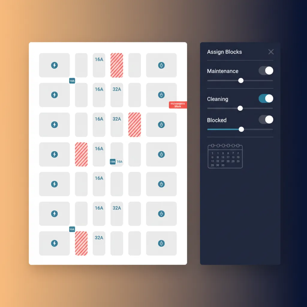 Pitch map showing pitches and electric hook‑up icons
