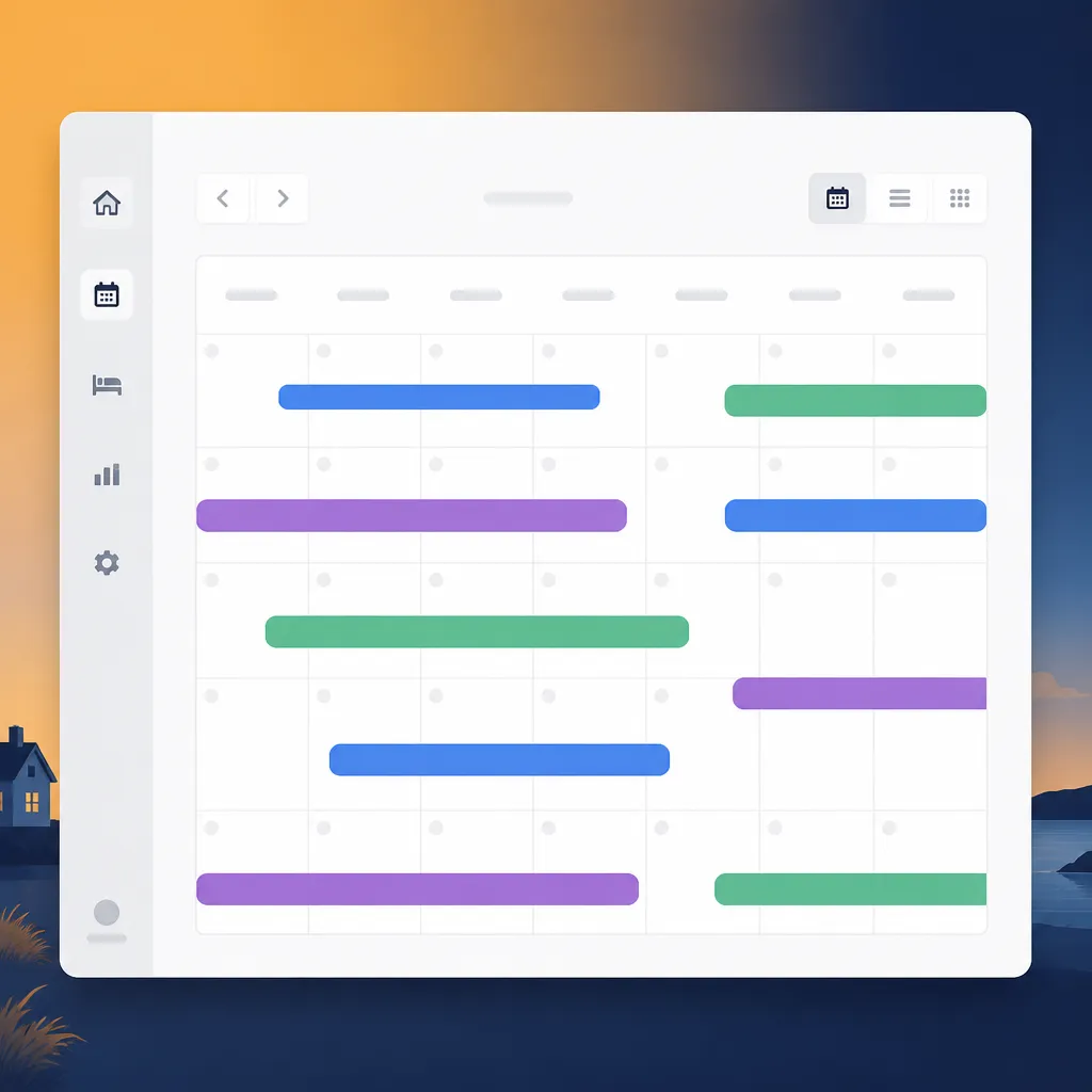 A mockup of the HolsUK channel manager calendar showing bookings from different channels.
