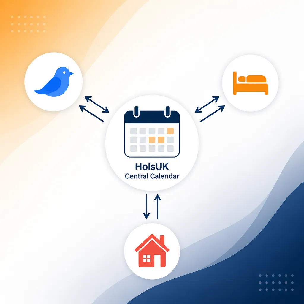 A diagram showing how HolsUK syncs bookings two ways between different channels.