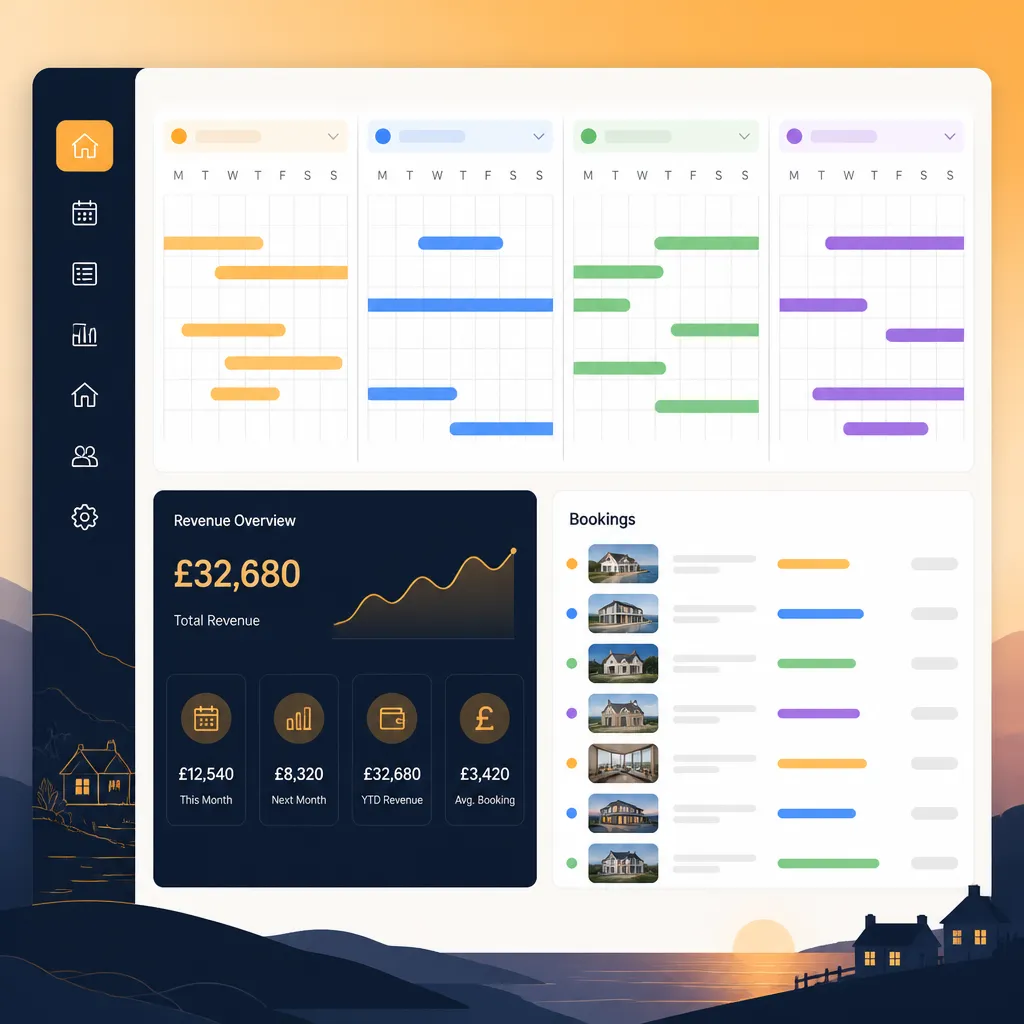 Dashboard calendar view showing synced bookings and revenue summary