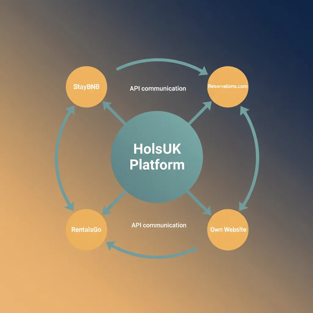 Diagram showing HolsUK's two-way API sync with major booking channels.
