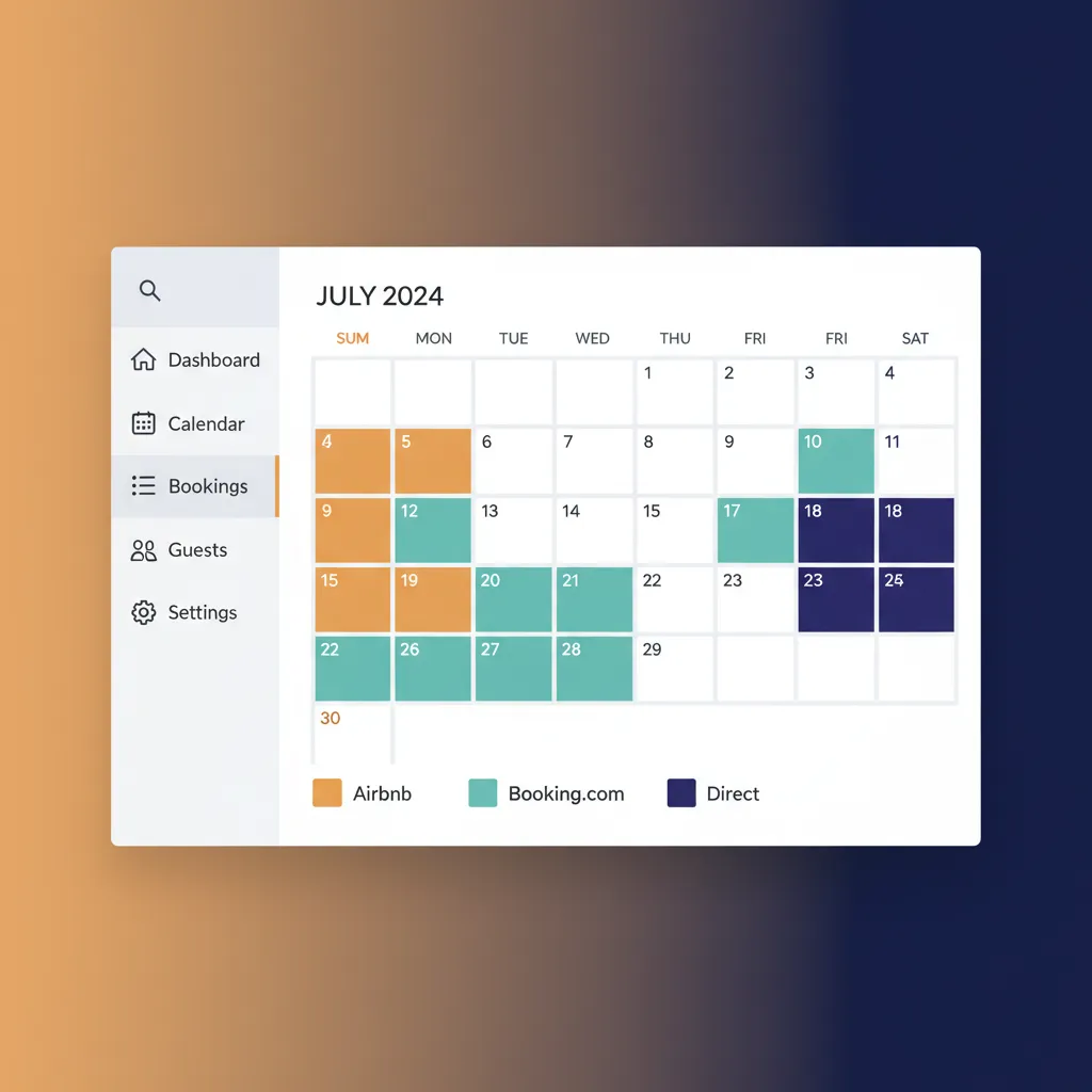 A mockup of the HolsUK unified calendar showing bookings from different channels in one view.