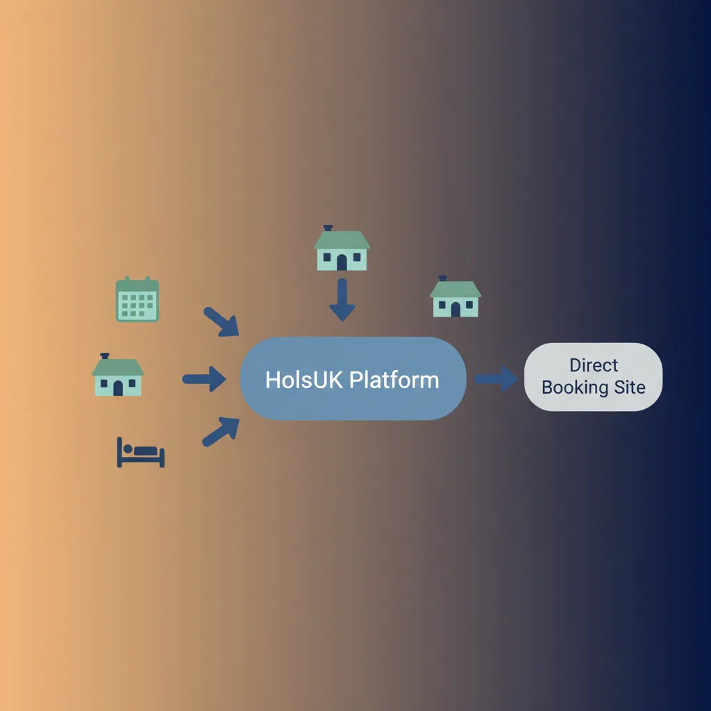 Diagram showing HolsUK as the central hub for synchronising bookings across multiple channels.