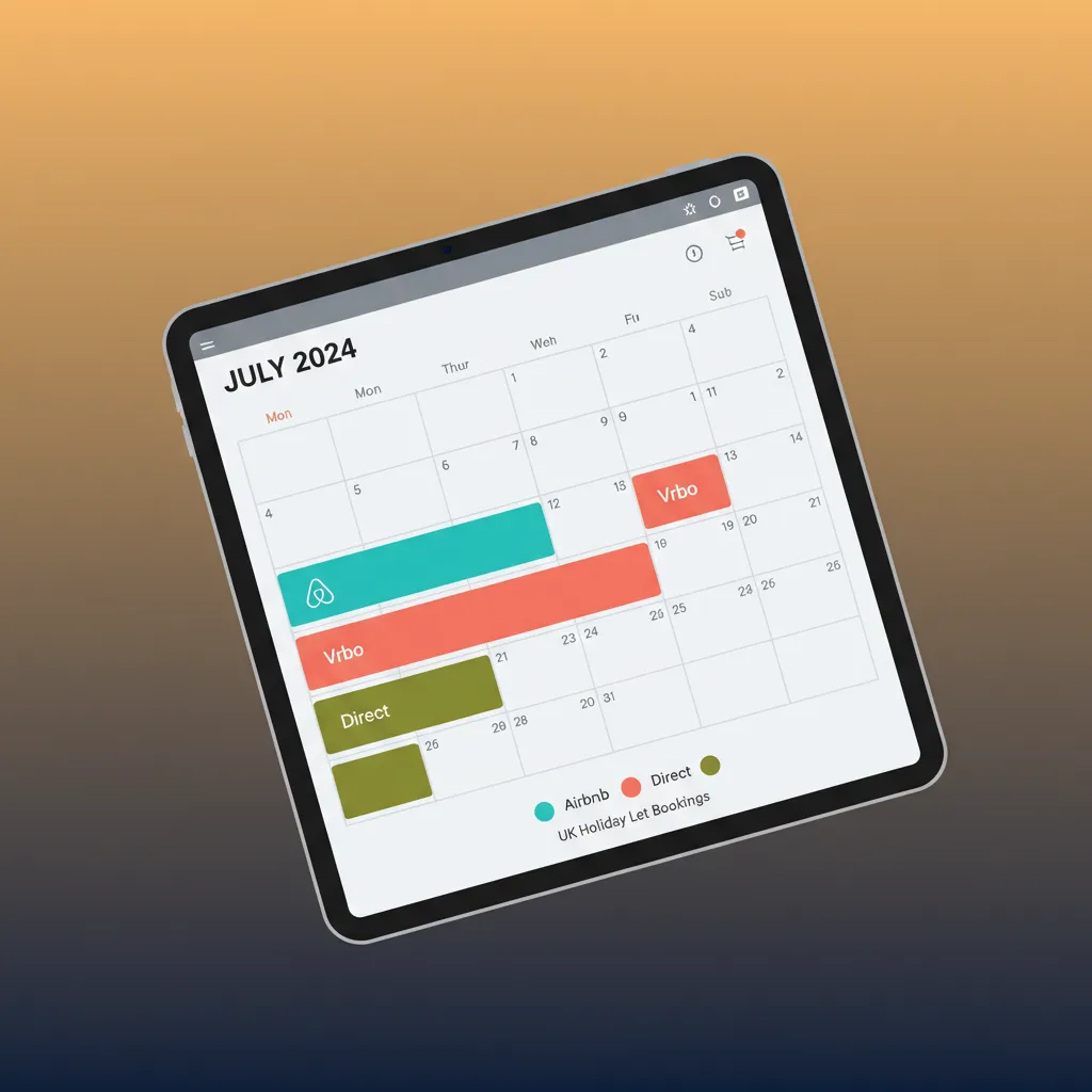 HolsUK central calendar showing synchronised bookings from multiple channels on a tablet.